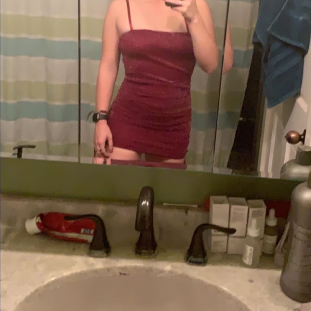 Spaghetti strap sparkly mini dress